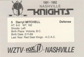 1991-92 WZTV FOX-17 Nashville Knights (ECHL) #NNO Darryl Mitchell Back