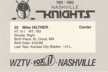 1991-92 WZTV FOX-17 Nashville Knights (ECHL) #NNO Mike Hiltner Back