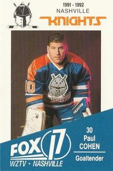 1991-92 WZTV FOX-17 Nashville Knights (ECHL) #NNO Paul Cohen Front