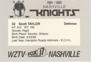 1991-92 WZTV FOX-17 Nashville Knights (ECHL) #NNO Scott Taylor Back