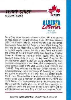 1991-92 Alberta Lotteries Canada's National Team #NNO Terry Crisp Back