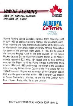 1991-92 Alberta Lotteries Canada's National Team #NNO Wayne Fleming Back
