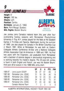 1991-92 Alberta Lotteries Canada's National Team #NNO Joe Juneau Back