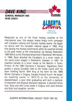 1991-92 Alberta Lotteries Canada's National Team #NNO Dave King Back