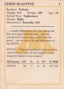 1991-92 MCI Minnesota Golden Gophers (NCAA) #NNO Chris McAlpine Back