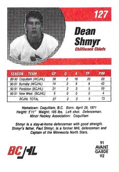 1991-92 Avant Garde BCJHL #127 Dean Shmyr Back