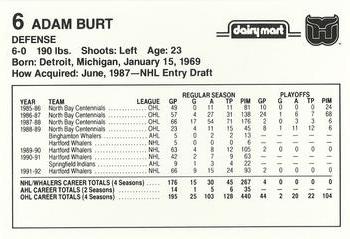 1992-93 Dairy Mart Hartford Whalers #NNO Adam Burt Back