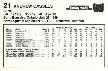 1992-93 Dairy Mart Hartford Whalers #NNO Andrew Cassels Back