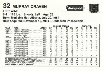 1992-93 Dairy Mart Hartford Whalers #NNO Murray Craven Back