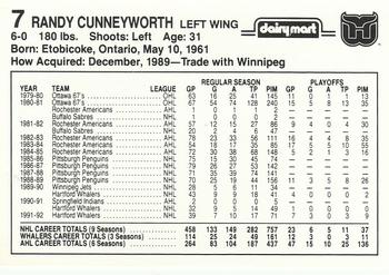 1992-93 Dairy Mart Hartford Whalers #NNO Randy Cunneyworth Back