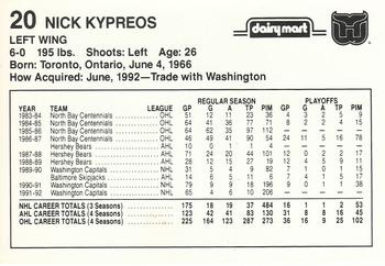 1992-93 Dairy Mart Hartford Whalers #NNO Nick Kypreos Back