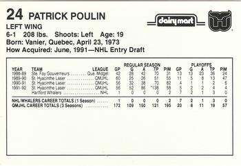 1992-93 Dairy Mart Hartford Whalers #NNO Patrick Poulin Back