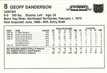 1992-93 Dairy Mart Hartford Whalers #NNO Geoff Sanderson Back