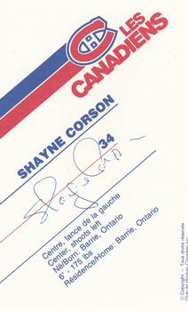 1986-87 Montreal Canadiens #NNO Shayne Corson Back