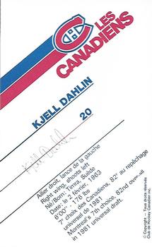 1986-87 Montreal Canadiens #NNO Kjell Dahlin Back