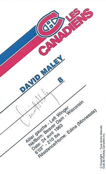 1986-87 Montreal Canadiens #NNO David Maley Back