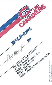 1986-87 Montreal Canadiens #NNO Mike McPhee Back