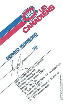 1986-87 Montreal Canadiens #NNO Sergio Momesso Back