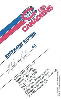 1986-87 Montreal Canadiens #NNO Stephane Richer Back