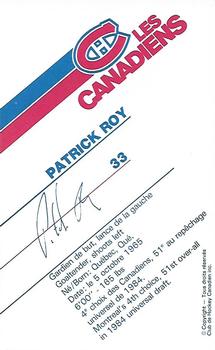 1986-87 Montreal Canadiens #NNO Patrick Roy Back