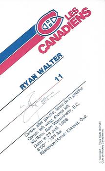 1986-87 Montreal Canadiens #NNO Ryan Walter Back