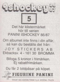 1986-87 Panini Ishockey (Swedish) Stickers #5 Torbjörn Andersson Back