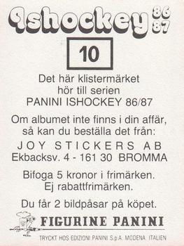 1986-87 Panini Ishockey (Swedish) Stickers #10 Niclas Holmgren Back