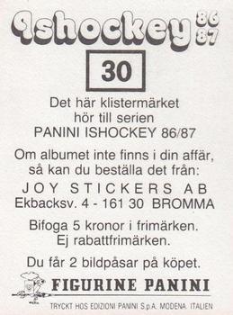 1986-87 Panini Ishockey (Swedish) Stickers #30 Åke Lilljebjörn Back