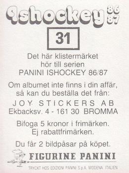 1986-87 Panini Ishockey (Swedish) Stickers #31 Lars Eriksson Back