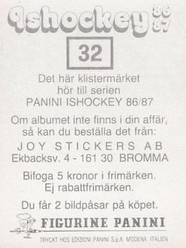 1986-87 Panini Ishockey (Swedish) Stickers #32 Christer Lundqvist Back