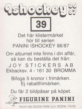 1986-87 Panini Ishockey (Swedish) Stickers #39 Jan Ove Mettävainio Back