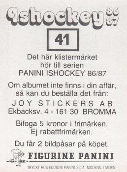 1986-87 Panini Ishockey (Swedish) Stickers #41 Tommy Sjödin Back