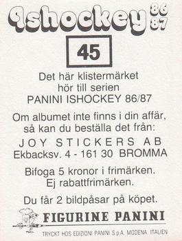 1986-87 Panini Ishockey (Swedish) Stickers #45 Lars Andersson Back