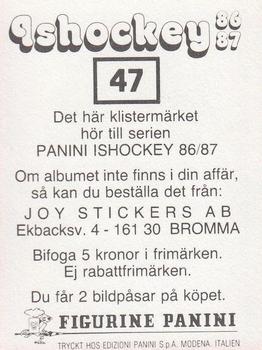 1986-87 Panini Ishockey (Swedish) Stickers #47 Joakim Pehrson Back