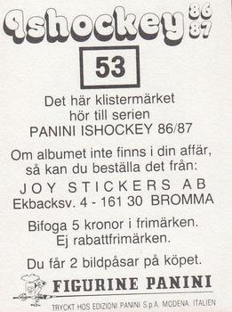 1986-87 Panini Ishockey (Swedish) Stickers #53 Peter Eriksson Back