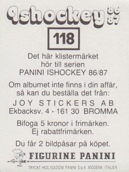 1986-87 Panini Ishockey (Swedish) Stickers #118 Nils-Gunnar Svensson Back