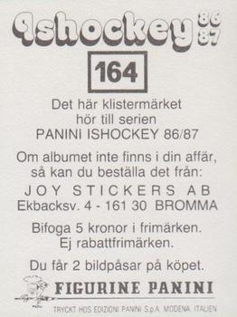 1986-87 Panini Ishockey (Swedish) Stickers #164 Freddy Lindfors Back