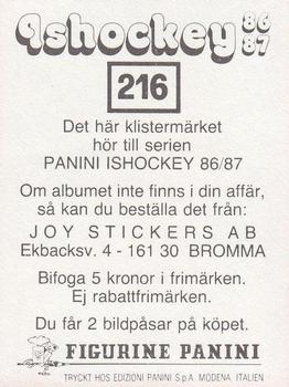 1986-87 Panini Ishockey (Swedish) Stickers #216 Mikael Stahl Back