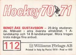 1970-71 Williams Hockey (Swedish) #112 Bengt-Ake Gustavsson Back