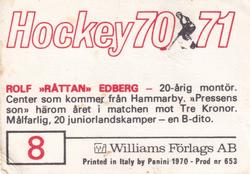 1970-71 Williams Hockey (Swedish) #8 Rolf Edberg Back
