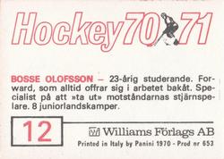 1970-71 Williams Hockey (Swedish) #12 Bosse Olofsson Back