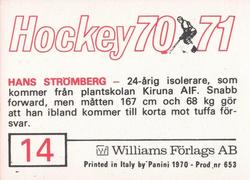 1970-71 Williams Hockey (Swedish) #14 Hans Stromberg Back
