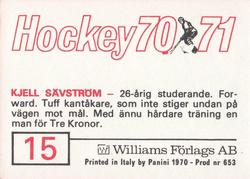 1970-71 Williams Hockey (Swedish) #15 Kjell Savstrom Back