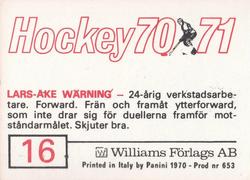 1970-71 Williams Hockey (Swedish) #16 Lars-Ake Warning Back