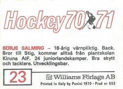 1970-71 Williams Hockey (Swedish) #23 Borje Salming Back