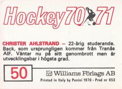 1970-71 Williams Hockey (Swedish) #50 Christer Ahlstrand Back