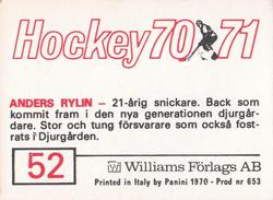 1970-71 Williams Hockey (Swedish) #52 Anders Rylin Back