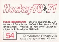 1970-71 Williams Hockey (Swedish) #54 Folke Bengtsson Back