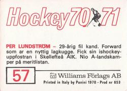 1970-71 Williams Hockey (Swedish) #57 Per Lundstrom Back