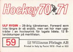 1970-71 Williams Hockey (Swedish) #59 Ulf Rydin Back